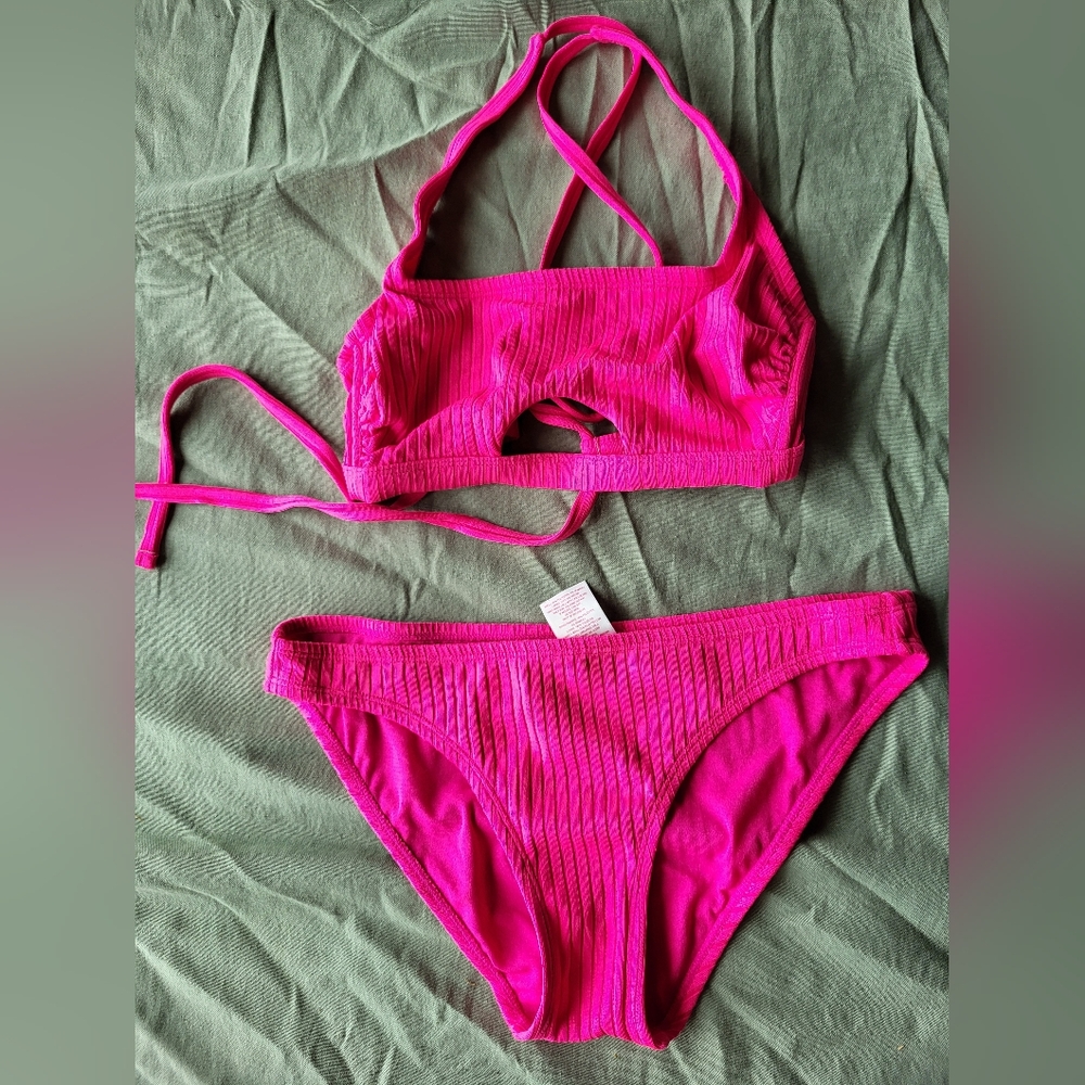 Xhilaration Hot Pink Ribbed Two-Piece Bikini